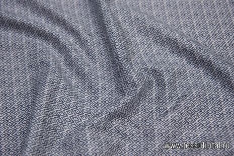 Сорочечная стрейч (н) сине-белый геометрический принт - итальянские ткани Тессутидея арт. 01-6321