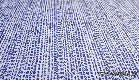 Шифон (н) синий орнамент на белом в стиле Aspesi  - итальянские ткани Тессутидея арт. 02-8698