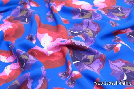 Шелк кади креп (н) яркие стилизованные бабочки на светло-синем - итальянские ткани Тессутидея арт. 10-1732