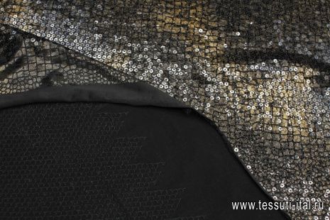 Трикотаж расшитый пайетками (н) черно-коричневый змеиный принт - итальянские ткани Тессутидея арт. 13-1588