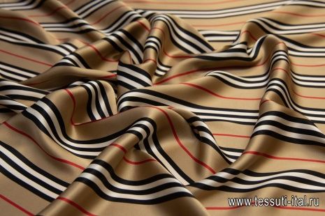 Шелк атлас (н) классическая полоска в стиле Burberry - итальянские ткани Тессутидея арт. 10-0905