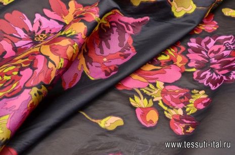 Органза (н) цветочный орнамент на черном - итальянские ткани Тессутидея арт. 03-5563