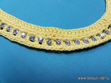 Декоративный пришивной элемент со стразами желтый ворот  30см - итальянские ткани Тессутидея арт. F-2942