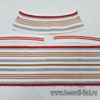Подвяз комплект красно-серо-коричневые полоски на персиковом - итальянские ткани Тессутидея арт. F-5346