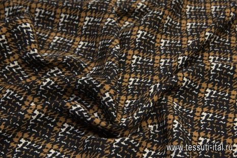 Плательная кади (н) черно-бежево-коричневая стилизованная клетка - итальянские ткани Тессутидея арт. 04-1307