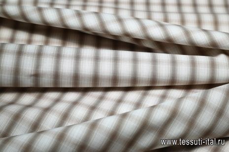 Сорочечная клетка стрейч (н) коричнево-белая - итальянские ткани Тессутидея арт. 01-3484