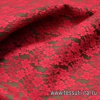 Неопрен сетка (н) красное кружево на зеленом - итальянские ткани Тессутидея арт. 03-5546