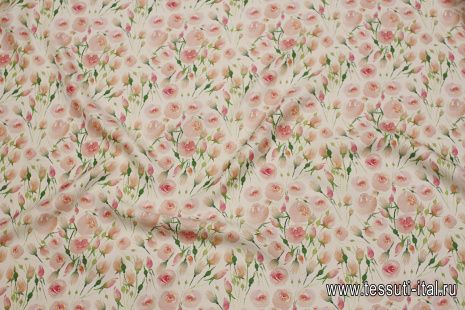 Крепдешин (н) розовые бутоны на белом - итальянские ткани Тессутидея арт. 10-3707