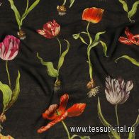 Шифон двухслойный (н) цветы на черном - итальянские ткани Тессутидея арт. 10-3361
