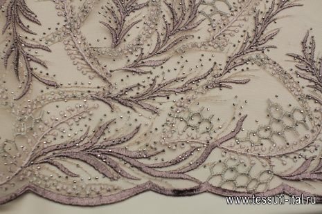 Кружевное полотно с люрексом расшитое стразами (н) серо-розово-серебряное - итальянские ткани Тессутидея арт. 03-6947