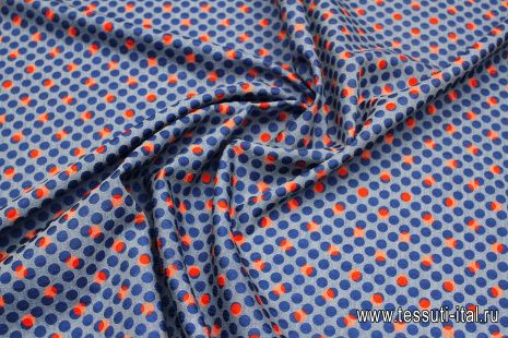Жаккард (н) сине-красный горох на голубом - итальянские ткани Тессутидея арт. 03-7043