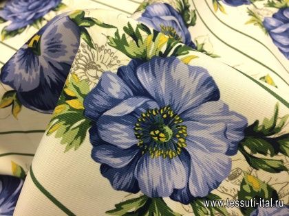 Плательная (н) сине-зеленый цветочный орнамент на айвори - итальянские ткани Тессутидея арт. 01-4368