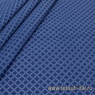 Плащевая (н) белый геометрический орнамент на синем - итальянские ткани Тессутидея арт. 11-0372