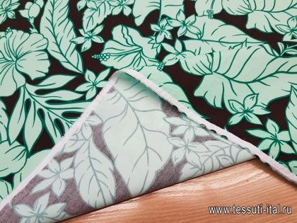 Плательная (н) зеленый цветочный орнамент на коричневом - итальянские ткани Тессутидея арт. 01-3977