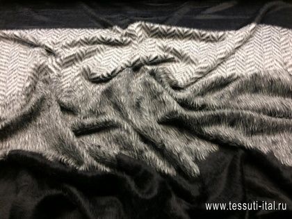 Пальтовая альпака купон (1,3м) (н) серый орнамент на черном - итальянские ткани Тессутидея арт. 09-1472