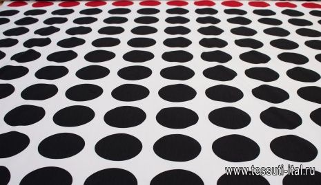 Хлопок стрейч (н) крупный черный и красный горох на белом - итальянские ткани Тессутидея арт. 01-5374