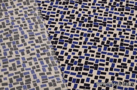 Сорочечная стрейч (н) синий геометрический орнамент на белом - итальянские ткани Тессутидея арт. 01-4129