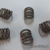 Декоративный элемент для платка металл серебро с голубыми стразами - итальянские ткани Тессутидея арт. F-4118