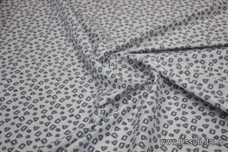 Сорочечная стрейч (н) темно-синий геометрический орнамент на белом ш-150см - итальянские ткани Тессутидея арт. 01-3383