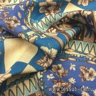Плательная (н) сине-бежевый орнамент - итальянские ткани Тессутидея арт. 04-1087