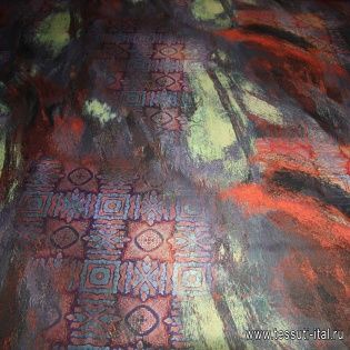 Плащевая (н) красно-желто-сиреневый орнамент - итальянские ткани Тессутидея арт. 11-0308