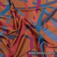 Плательная вискоза стрейч (н) яркие стилизованные ленты на терракотовом - итальянские ткани Тессутидея арт. 04-1450