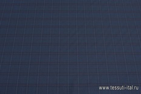 Костюмная (н) сине-черная клетка с красной полоской по кромке - итальянские ткани Тессутидея арт. 05-4102