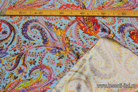 Шелк дама (н) яркий принт и горох на голубом - итальянские ткани Тессутидея арт. 10-3400