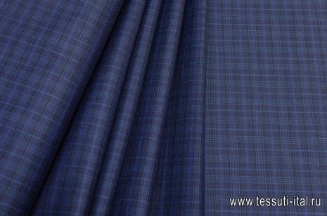 Костюмная стрейч (н) черно-синяя клетка - итальянские ткани Тессутидея арт. 05-3248