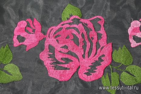 Органза с вышивкой (н) цветы на светло-бежевом - итальянские ткани Тессутидея арт. 03-4407