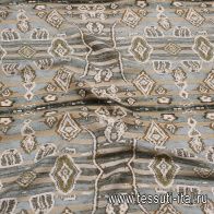 Плательная купра (н) бежево-бирюзовая абстракция - итальянские ткани Тессутидея арт. 04-1660