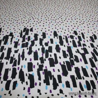 Крепдешин купон (1,5м) (н) черно-фиолетово-голубой геометрический орнамент VIONNET - итальянские ткани Тессутидея арт. 02-5403