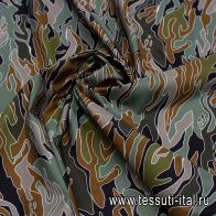 Плащевая с водоотталкивающим покрытием (о) черно-коричнево-зеленый рисунок - итальянские ткани Тессутидея арт. 11-0478