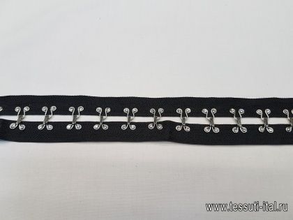 Крючок декоративный на черной тесьме со стразами - итальянские ткани Тессутидея арт. F-3544