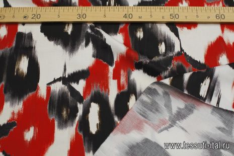 Хлопок стрейч (н) красно-черная абстракция на белом - итальянские ткани Тессутидея арт. 01-7416