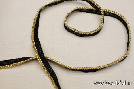 Тесьма черная с золотой цепочкой ш-1,2см - итальянские ткани Тессутидея арт. F-6432