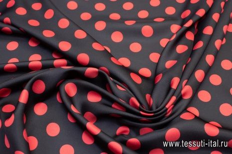 Шелк твил (н) красный горох на черном - итальянские ткани Тессутидея арт. 02-8985