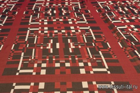 Крепшифон (н) черно-бежево-бордовый геометрический орнамент в стиле Armani - итальянские ткани Тессутидея арт. 10-0892