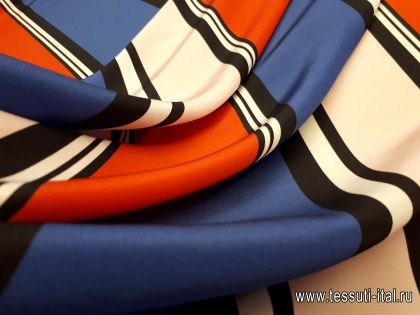 Крепдешин (н) сине-бело-красно-черная полоска - итальянские ткани Тессутидея арт. 02-8148