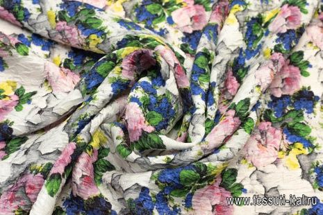 Шелк дама крэш (н) цветочный орнамент на белом - итальянские ткани Тессутидея арт. 02-8808
