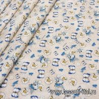 Хлопок стрейч (н) цветы и бабочки на бежевом меланже в стиле Monnalisa - итальянские ткани Тессутидея арт. 01-5587