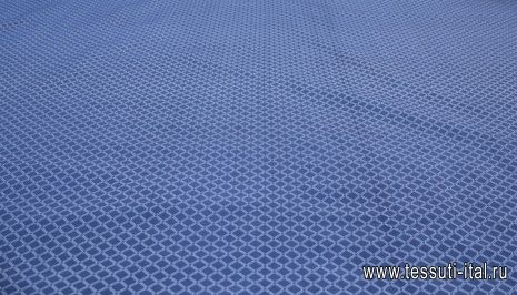 Плащевая (н) белый геометрический орнамент на синем - итальянские ткани Тессутидея арт. 11-0372