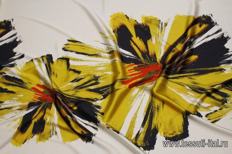 Шелк атлас стрейч (н) крупная цветочная абстракция на белом - итальянские ткани Тессутидея арт. 10-3732