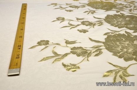 Органза с люрексом (н) золотой цветочный орнамент на айвори - итальянские ткани Тессутидея арт. 02-8133