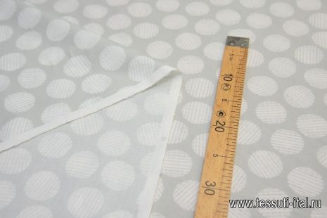 Хлопок стрейч (н) белый стилизованный горох на светло-сером - итальянские ткани Тессутидея арт. 01-5843