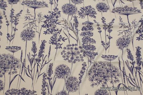 Маркизет (н) синий растительный рисунок на белом - итальянские ткани Тессутидея арт. 10-3434