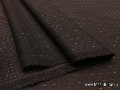 Костюмная стрейч (н) бежевая стилизованная полоска на черном - итальянские ткани Тессутидея арт. 05-2607