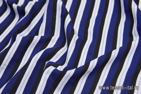 Сорочечная (н) сине-бело-черная поперечная полоска - итальянские ткани Тессутидея арт. 01-5895