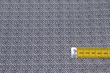 Сорочечная стрейч (н) сине-белый геометрический принт - итальянские ткани Тессутидея арт. 01-6321