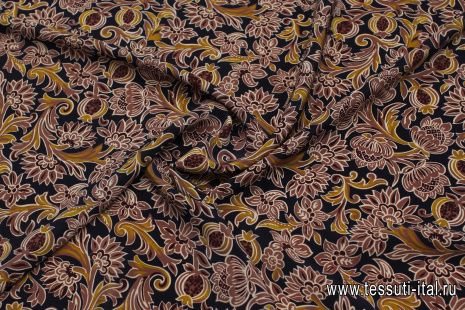 Крепдешин (н) цветочный рисунок на темно-фиолетовом - итальянские ткани Тессутидея арт. 10-3659